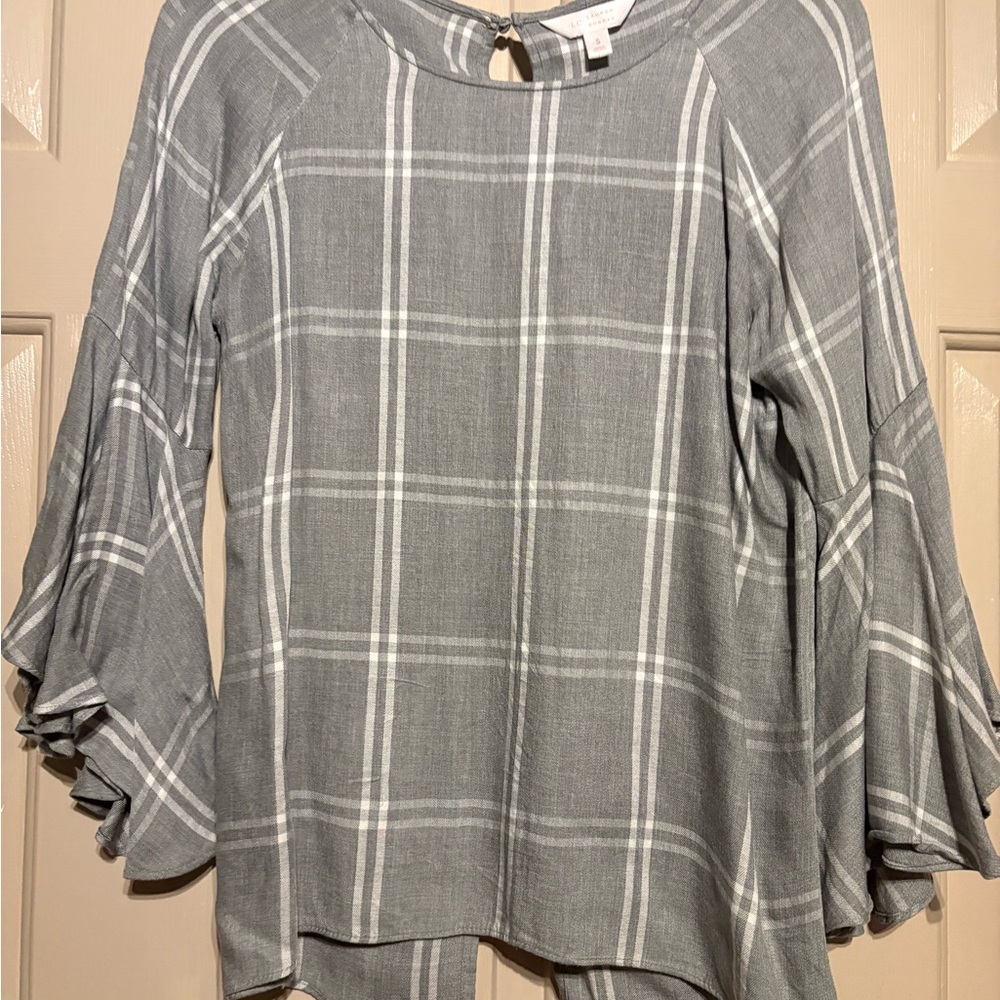 LC Lauren Conrad Gray Checkered Blouse